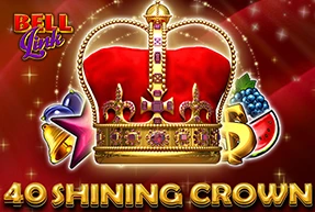 Golden crown adorned with red velvet and jewels on a sparkling red background with slot machine symbols and the text '40 Shining Crown'.