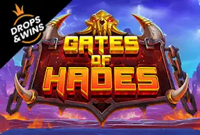 Gates of Hades game logo with a fiery helmet and horns on a dark shield background.